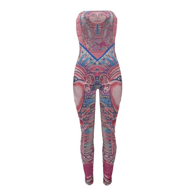 Egyptian Print Sleeveless Jumpsuit