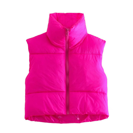 High Collar Crop Puffer Vest