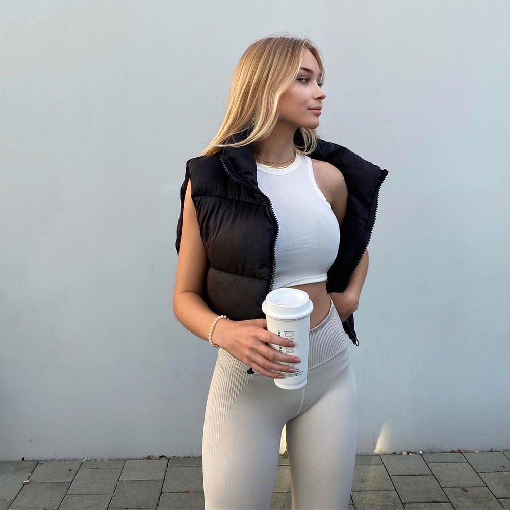 High Collar Crop Puffer Vest