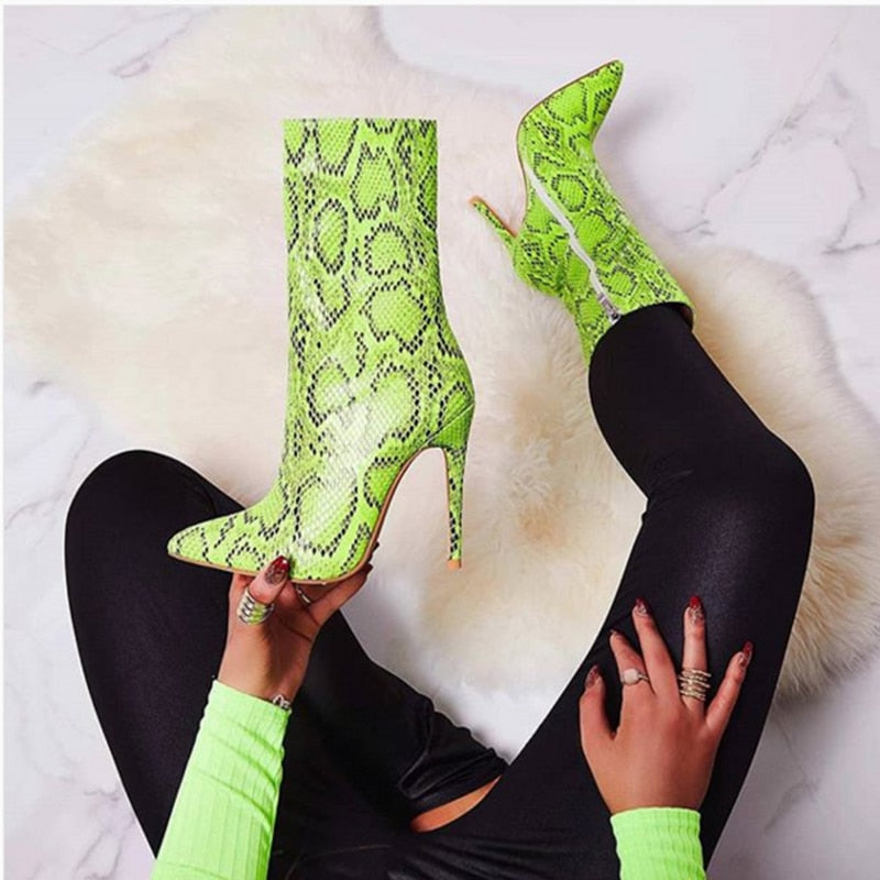 High Heel Serpentine Ankle Boots