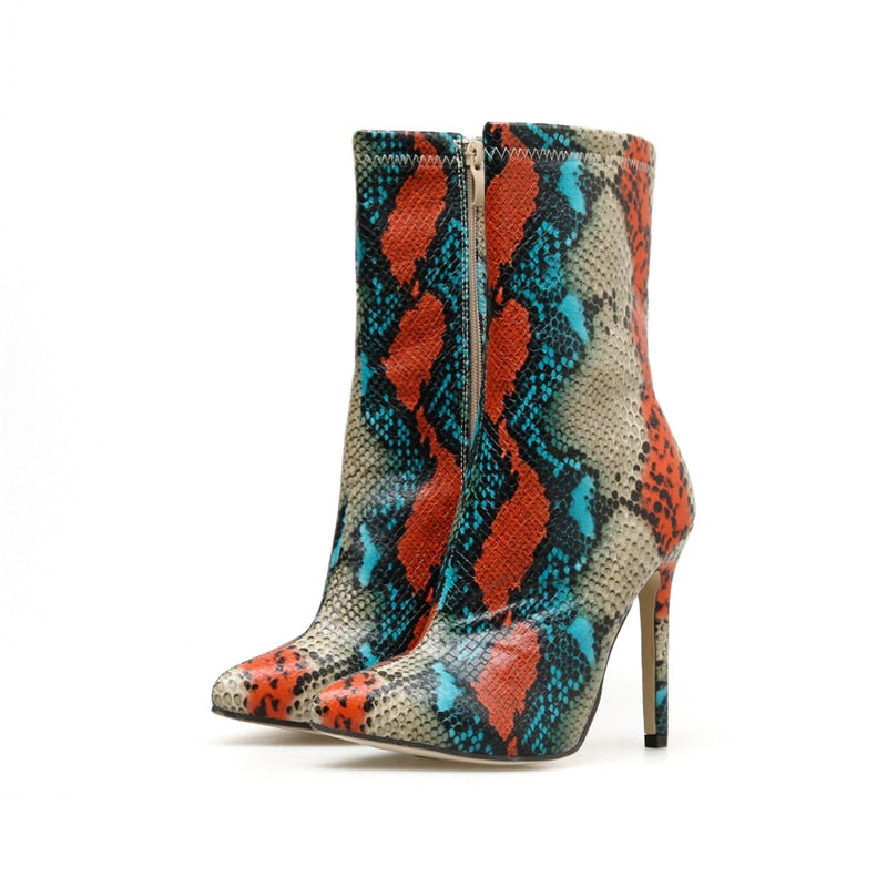 High Heel Serpentine Ankle Boots