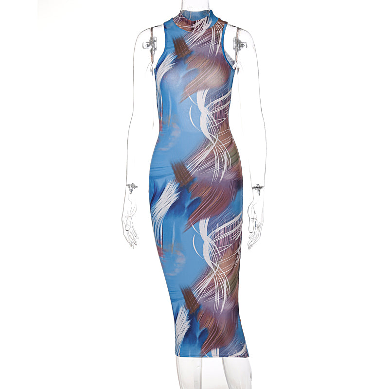 Smooth Tie Dye High Neck Bodycon Dress