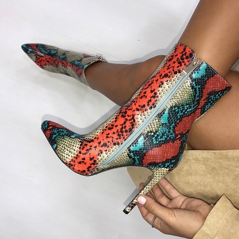 High Heel Serpentine Ankle Boots