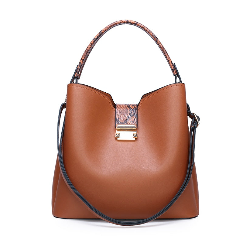 PU Leather Serpentine Handle Handbag