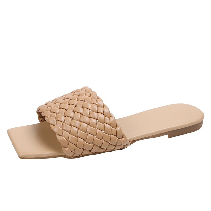 IBADDIE Braided Band Slides Beige