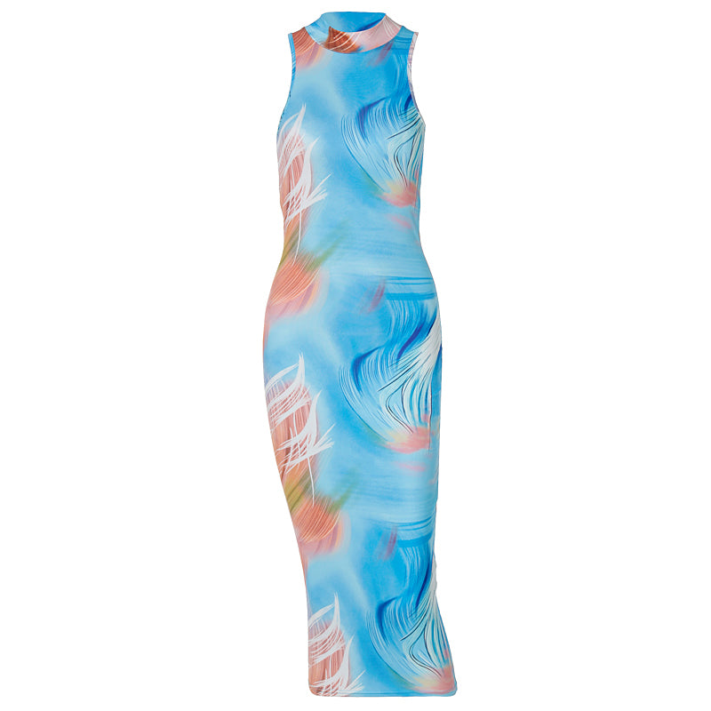 Smooth Tie Dye High Neck Bodycon Dress