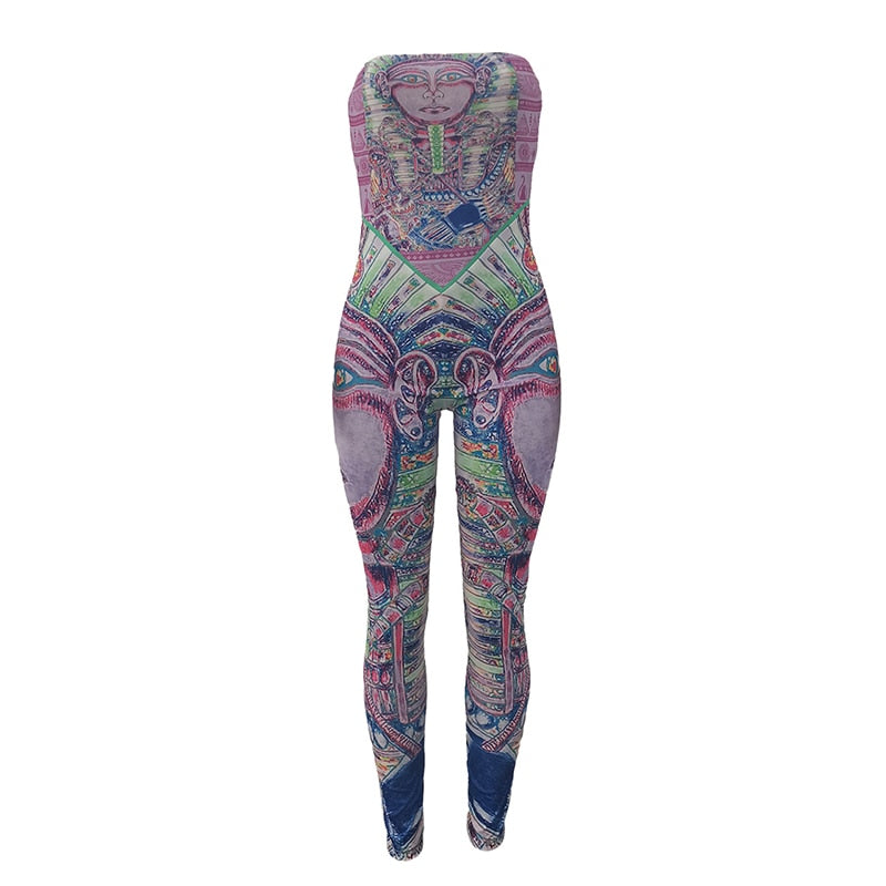 Egyptian Print Sleeveless Jumpsuit