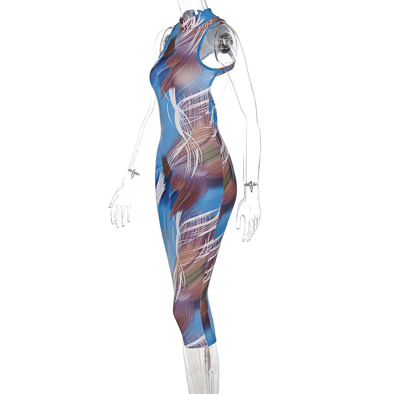 Smooth Tie Dye High Neck Bodycon Dress