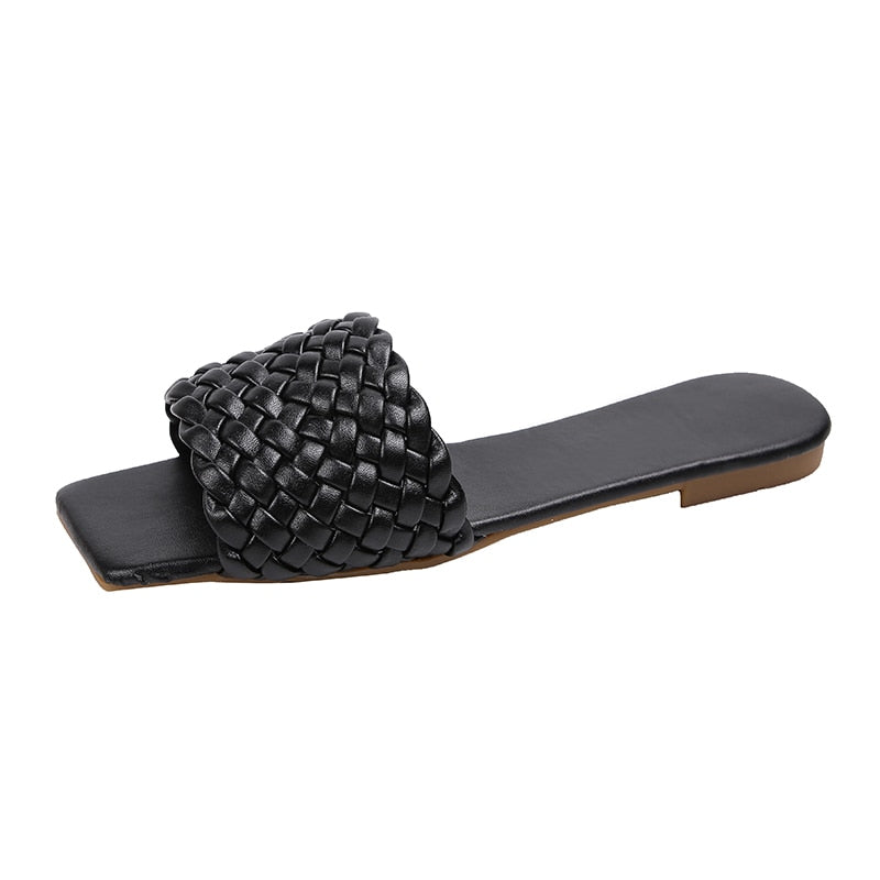 IBADDIE Braided Band Slides Black