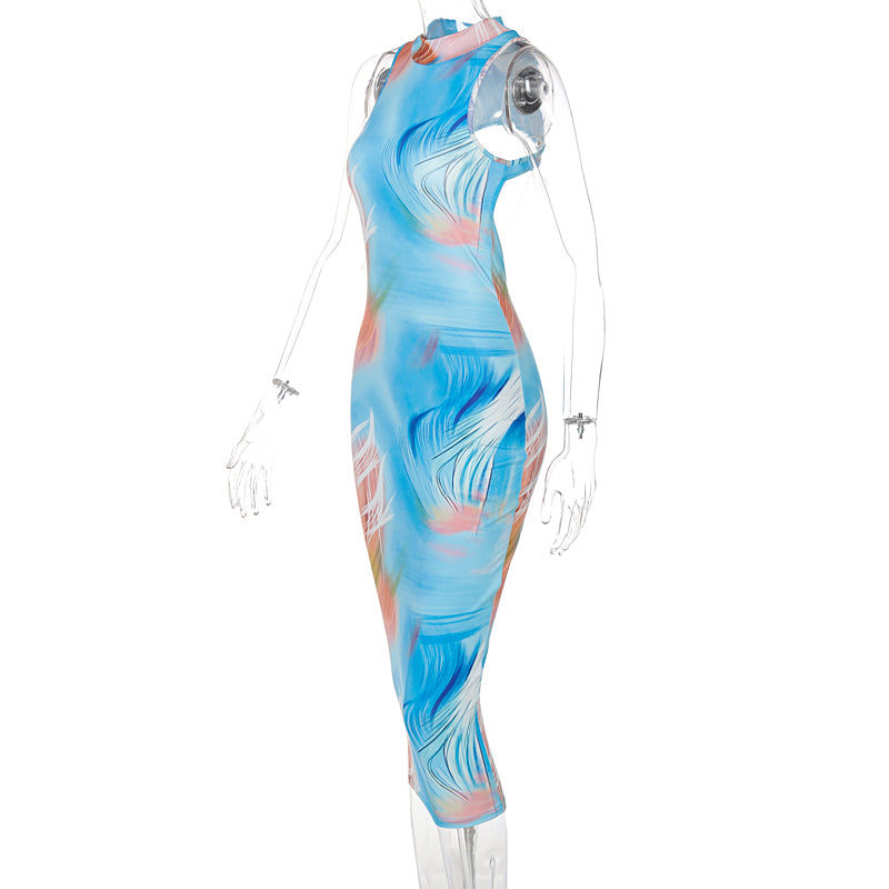 Smooth Tie Dye High Neck Bodycon Dress