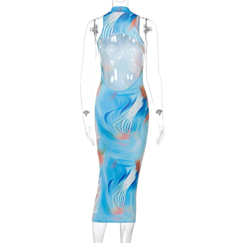 Smooth Tie Dye High Neck Bodycon Dress