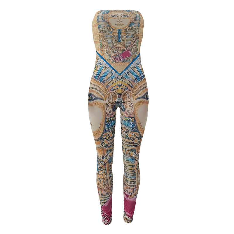 Egyptian Print Sleeveless Jumpsuit