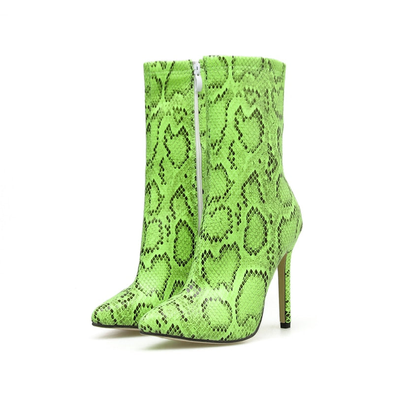 High Heel Serpentine Ankle Boots