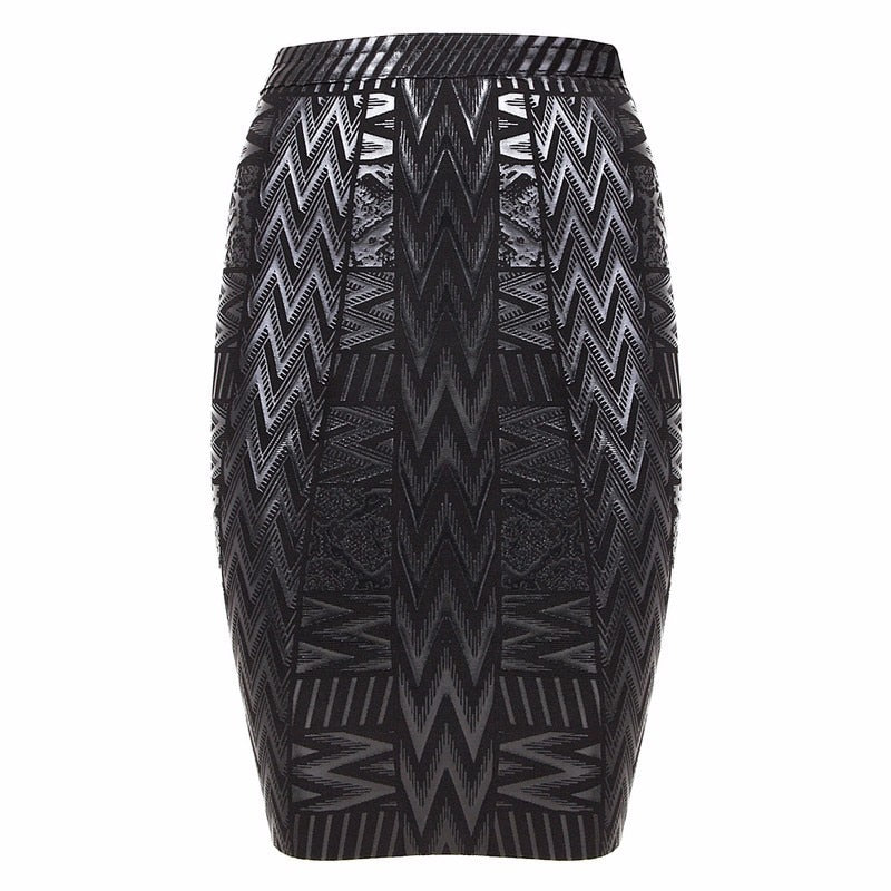 Black High Waist Geometric Pencil Skirt