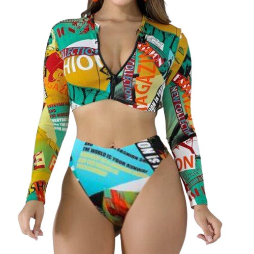 Two Piece Long Sleeve Tankini Set