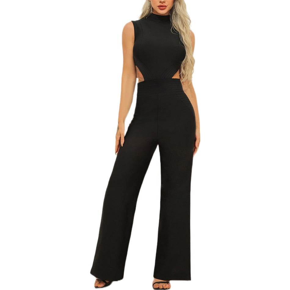 Black High Waist Sleeveless Cutout Jumpsuit