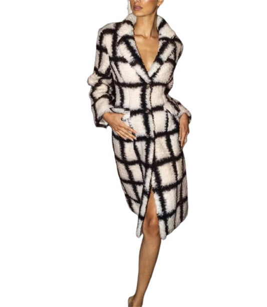 Black And White Check Wool Coat