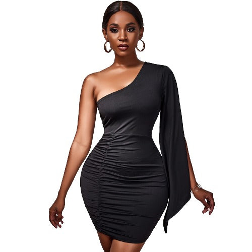 One Shoulder Asymmetrical Ruched Dress