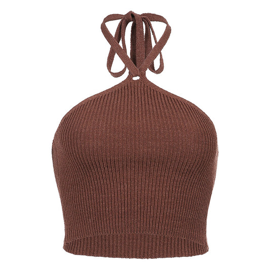 Brown Backless Halter Top