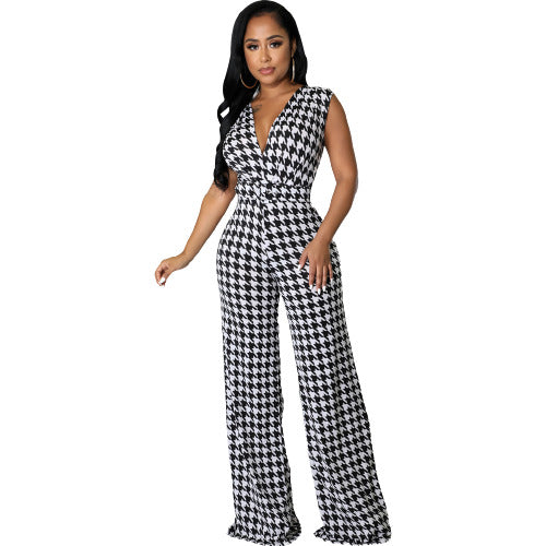 Checkered V-neck Jumpsuit