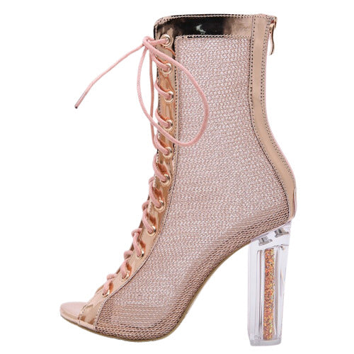 Clear Heel Peep Toe Boots