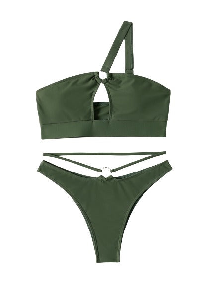 Green One Shoulder Keyhole Bikini