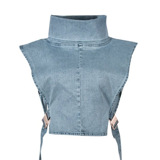 Denim High Neck Open Side Vest