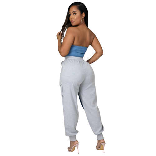 Denim Tube Top And Jogger Set