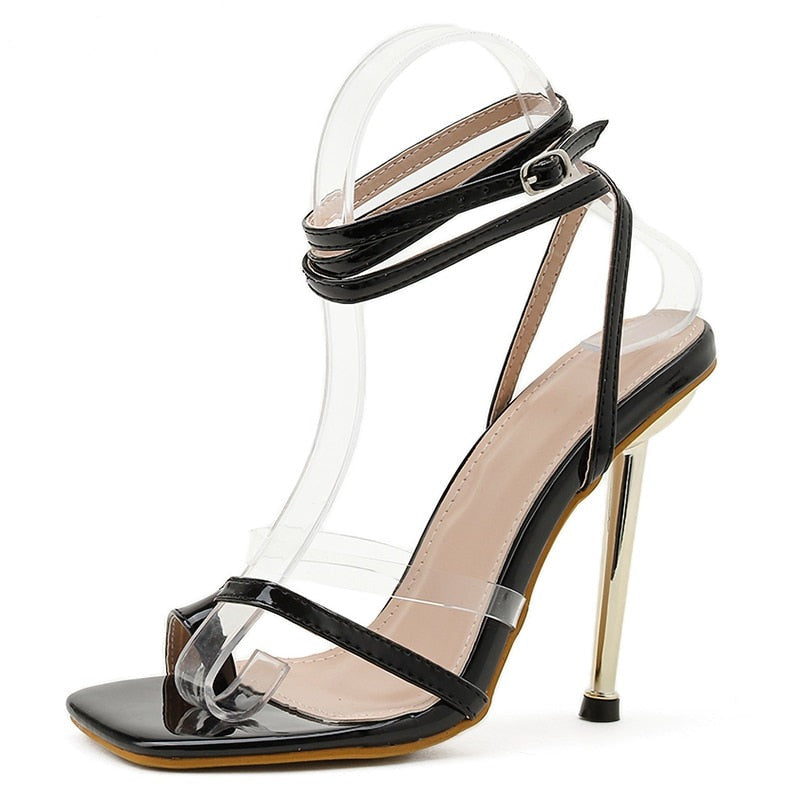 Double Ankle Strap Gold Heel Sandals