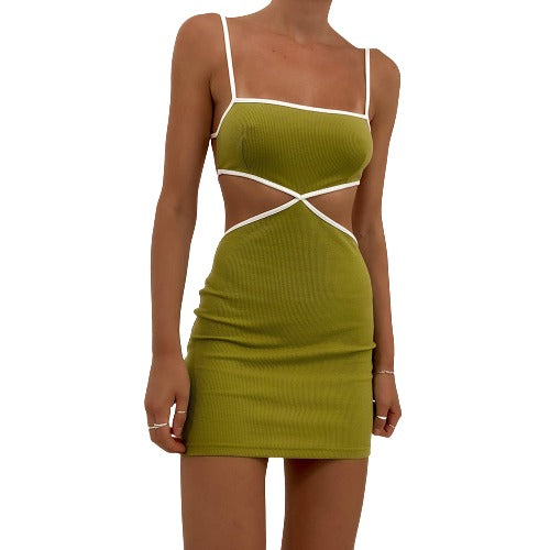 Green Cut Out Spaghetti Strap Mini Dress