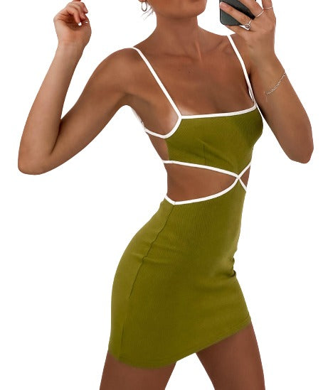 Green Cut Out Spaghetti Strap Mini Dress