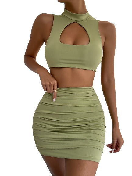 Cut Out Tank Top And Skirt Set