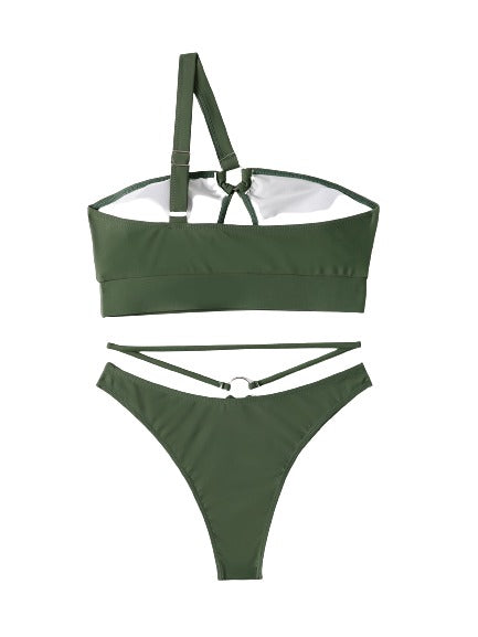 Green One Shoulder Keyhole Bikini