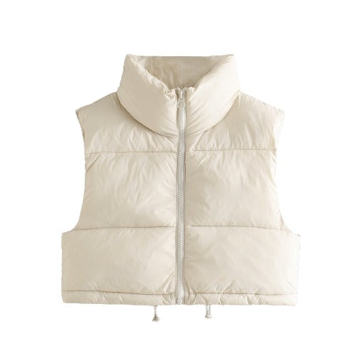 High Collar Crop Puffer Vest