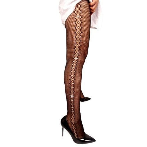 High Rise Rhinestone Fishnet Stockings