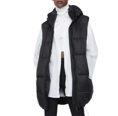 Hooded Long Drawstring Puffer Vest