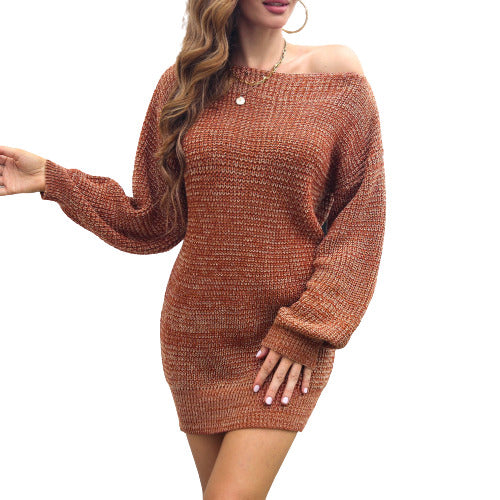 Off Shoulder Lantern Sleeve Sweater Dress