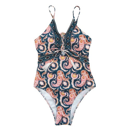 Peachy Aztec Print One Piece Swimsuit