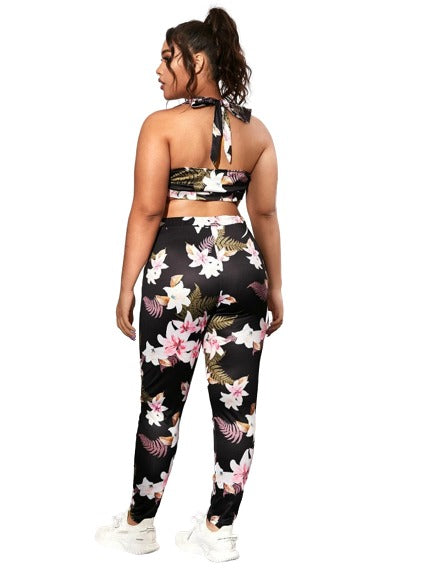 Plus Floral Halter Top And Leggins Set