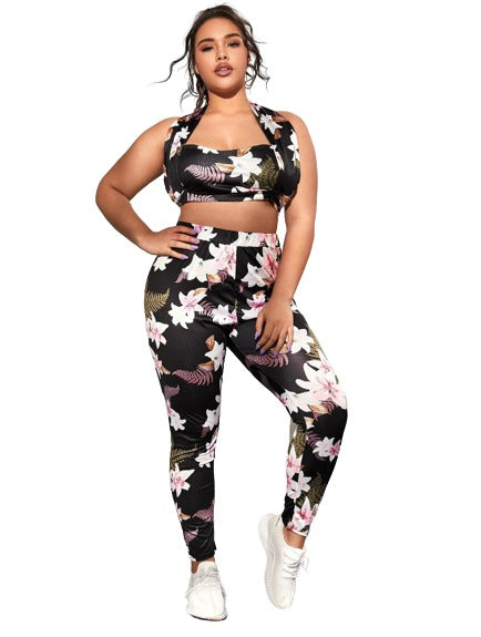 Plus Floral Halter Top And Leggins Set