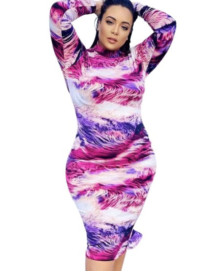 Purple Hues Tie Dye Long Sleeve Bodycon