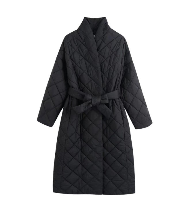 IBADDIE Long Belted Quilt Trench Coat