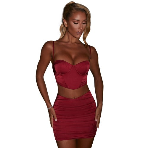 Bustier Top And Ruched Mini Skirt Set