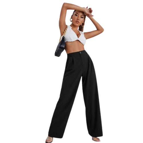 Solid Black Wide Leg Trousers