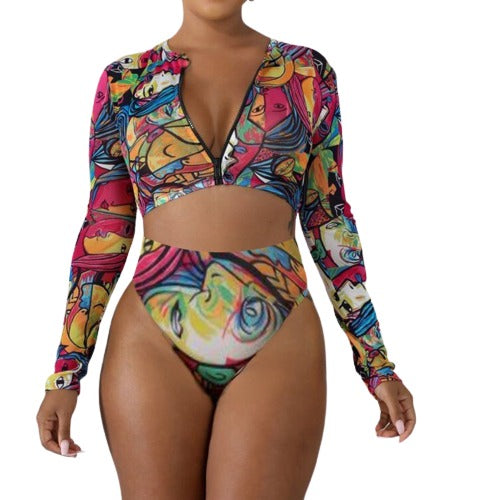 Two Piece Long Sleeve Tankini Set