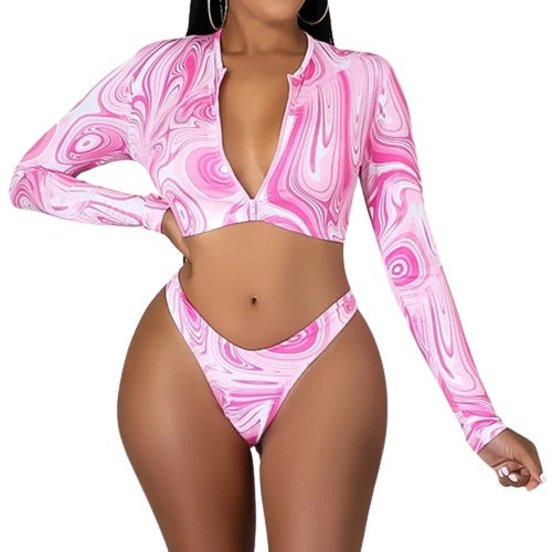 Two Piece Long Sleeve Tankini Set