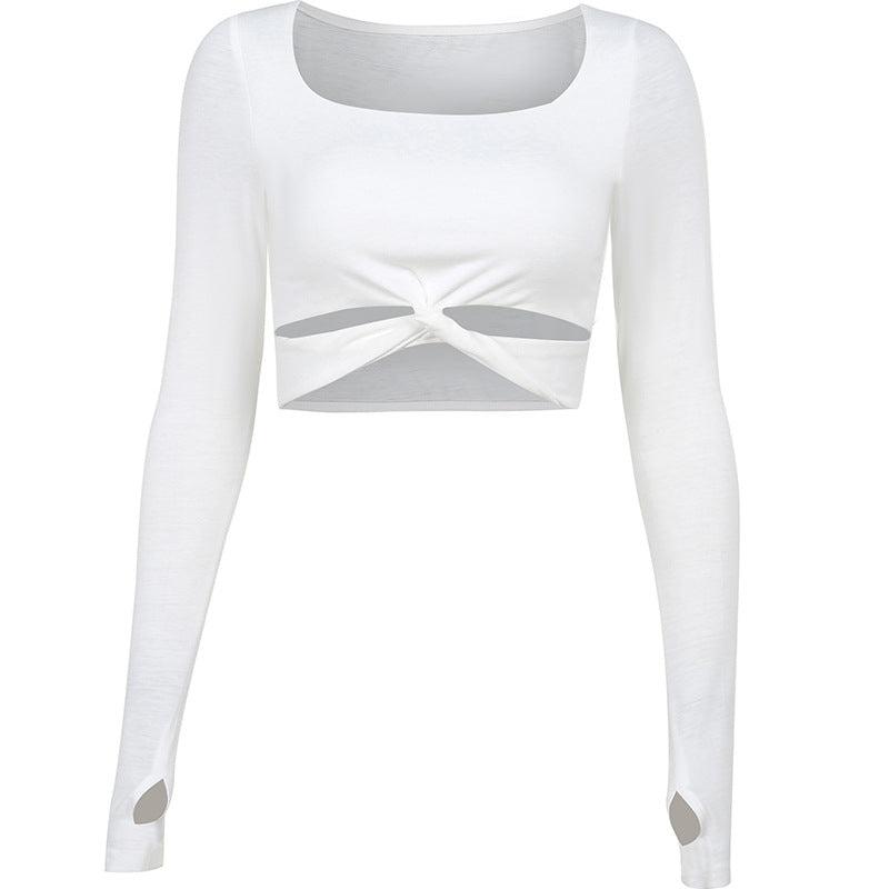 Long Sleeve Front Twist Crop T-Shirt