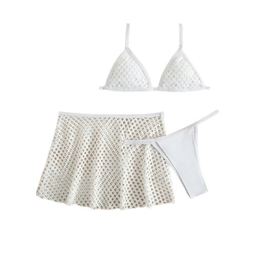 White Triangle Three Piece Bikini Set