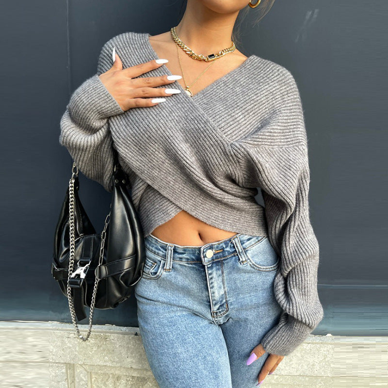 Knitted Crossover Crop Sweater