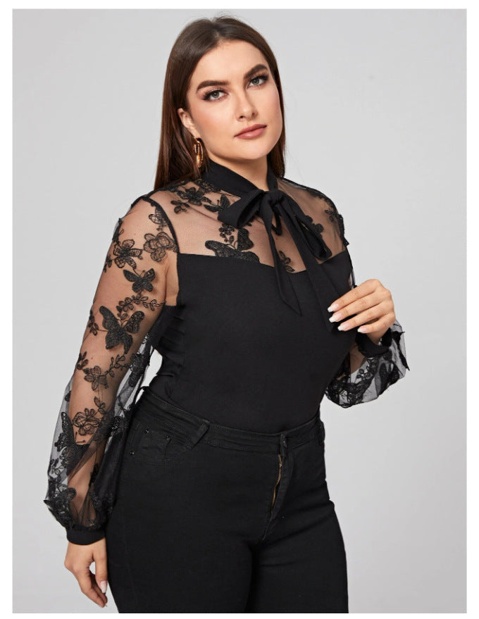 Plus Sheer Butterfly Print Top